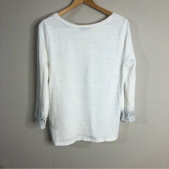 Loft White Pullover Sweater Lace Embellishments M  Lightweight Stylish - Picture 2 of 8